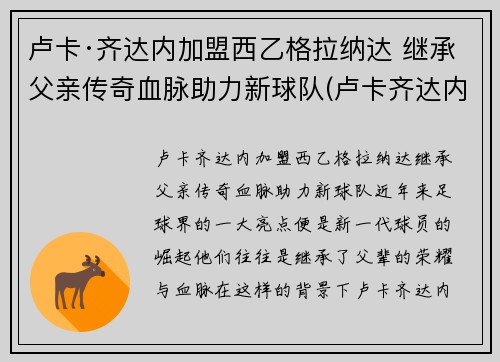 卢卡·齐达内加盟西乙格拉纳达 继承父亲传奇血脉助力新球队(卢卡齐达内女友)
