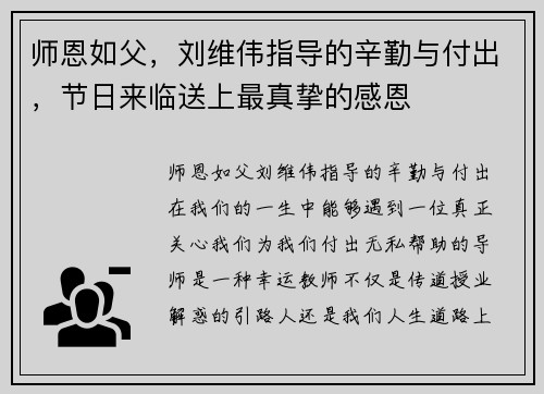 师恩如父，刘维伟指导的辛勤与付出，节日来临送上最真挚的感恩