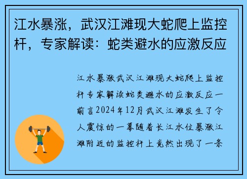 江水暴涨，武汉江滩现大蛇爬上监控杆，专家解读：蛇类避水的应激反应