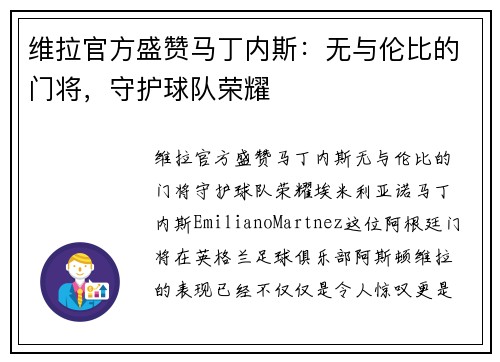 维拉官方盛赞马丁内斯：无与伦比的门将，守护球队荣耀