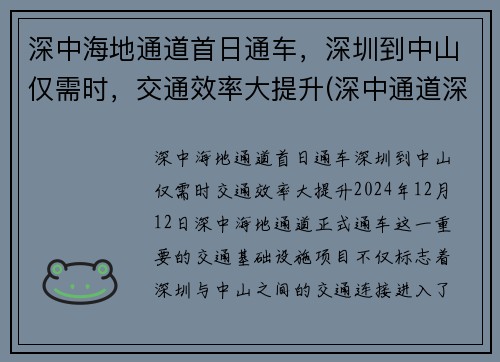 深中海地通道首日通车，深圳到中山仅需时，交通效率大提升(深中通道深圳至中山多久)