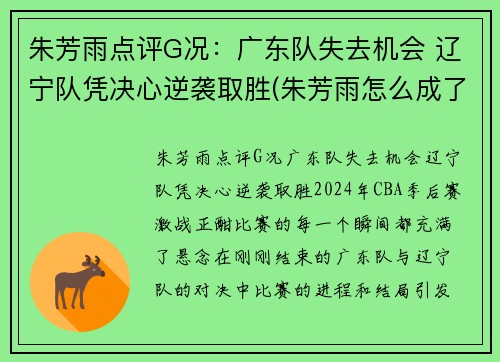 朱芳雨点评G况：广东队失去机会 辽宁队凭决心逆袭取胜(朱芳雨怎么成了广东队总经理)