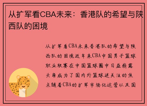 从扩军看CBA未来：香港队的希望与陕西队的困境