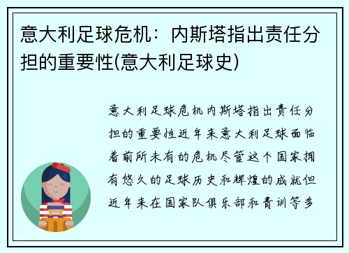 意大利足球危机：内斯塔指出责任分担的重要性(意大利足球史)